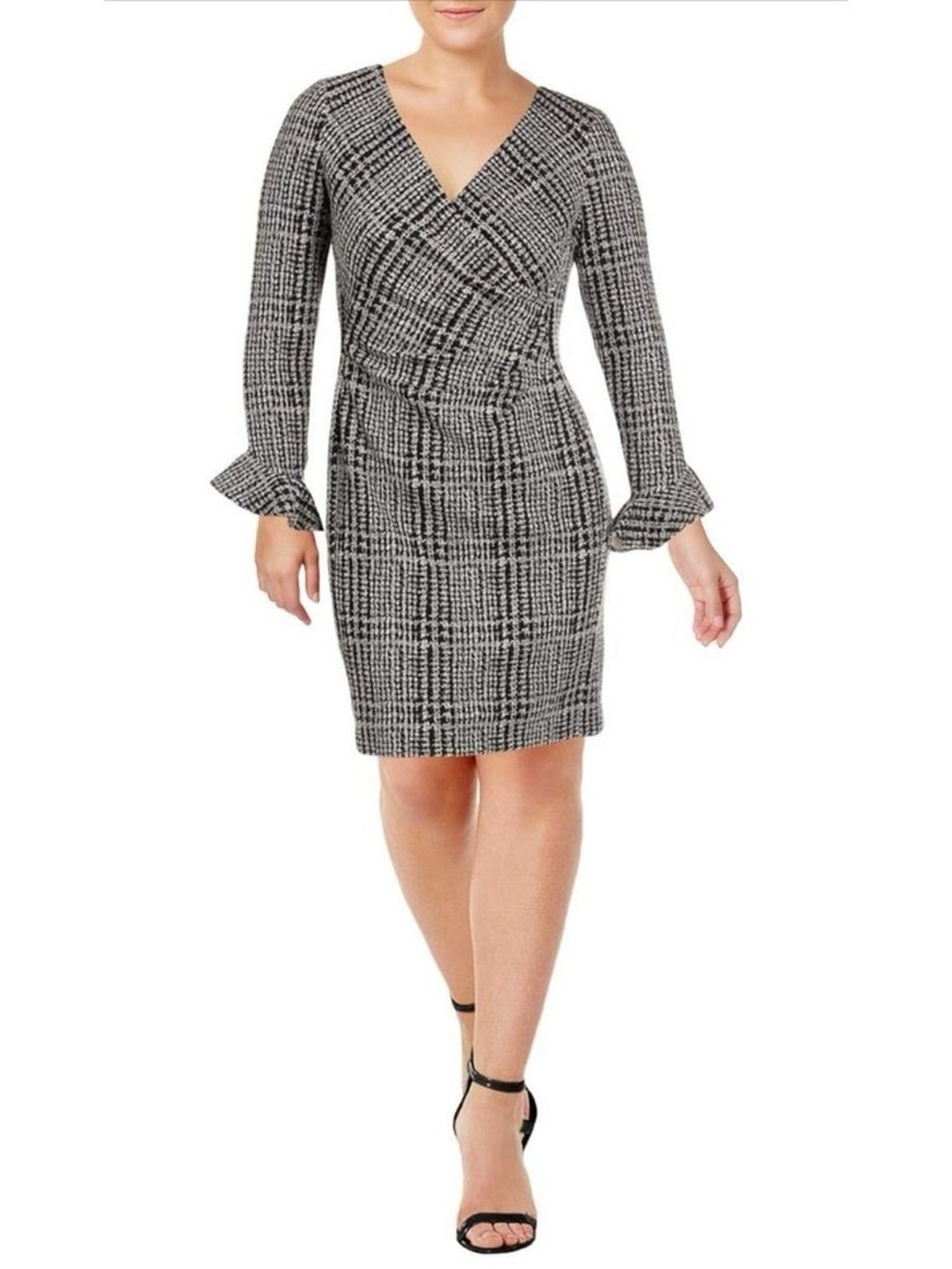 Lauren Ralph Lauren Ruched Ruffle Sleeve Sheath Dress Tweed Style Size 10